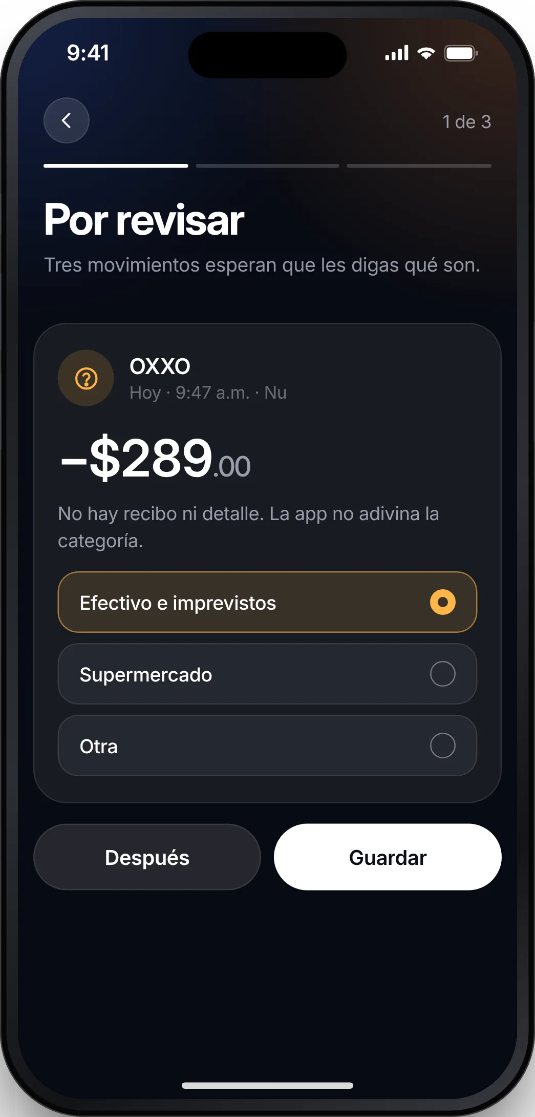 To review screen: one transaction at a time