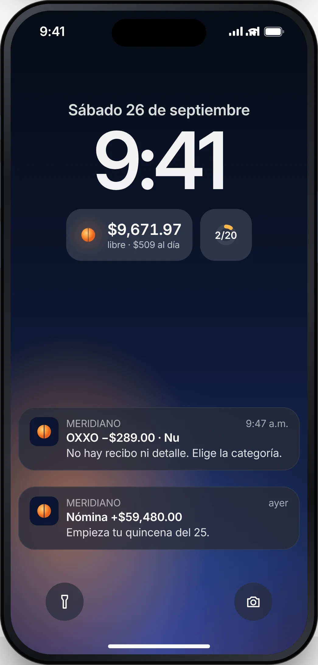 Meridiano notifications on the lock screen